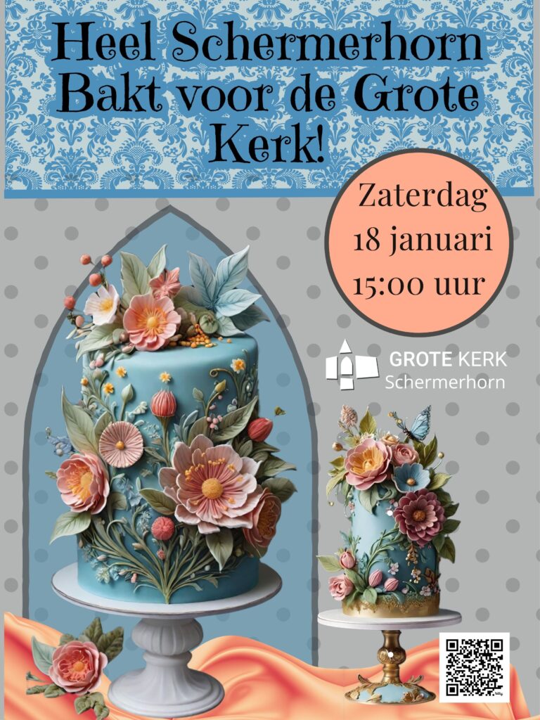 Hoera, ons jaarlijkse bakfestijn gaat weer van start: Heel Schermerhorn bakt voor De Grote Kerk! Na het overweldigende succes van vorig jaar gaan we ook dit jaar weer zien en proeven wie de Meesterbakkers junior (tot 15 jaar) en senior (vanaf 15 jaar) van Schermerhorn 2025 worden. Ben jij een hele goede taartenbakker? Bak jij een droom van een taart en wil je Meesterbakker Schermerhorn 2025 worden? Geef je dan vóór zaterdag 11 januari 2025 09:00 uur op via de link: bit.ly/bakt-2025.