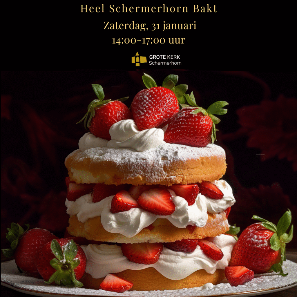 Hoera, ons jaarlijkse bakfestival gaat weer van start: enthousiaste thuisbakkers in Schermerhorn bakken voor De Grote Kerk! Ben jij een toptaartenbakker? Bak je een droomtaart en wil je Schermerhorn Meester Bakker 2026 worden? Klik dan op de titel of afbeelding van dit evenement en vul vervolgens het registratieformulier in en mail het naar programma@grotekerkschermerhorn.nl
